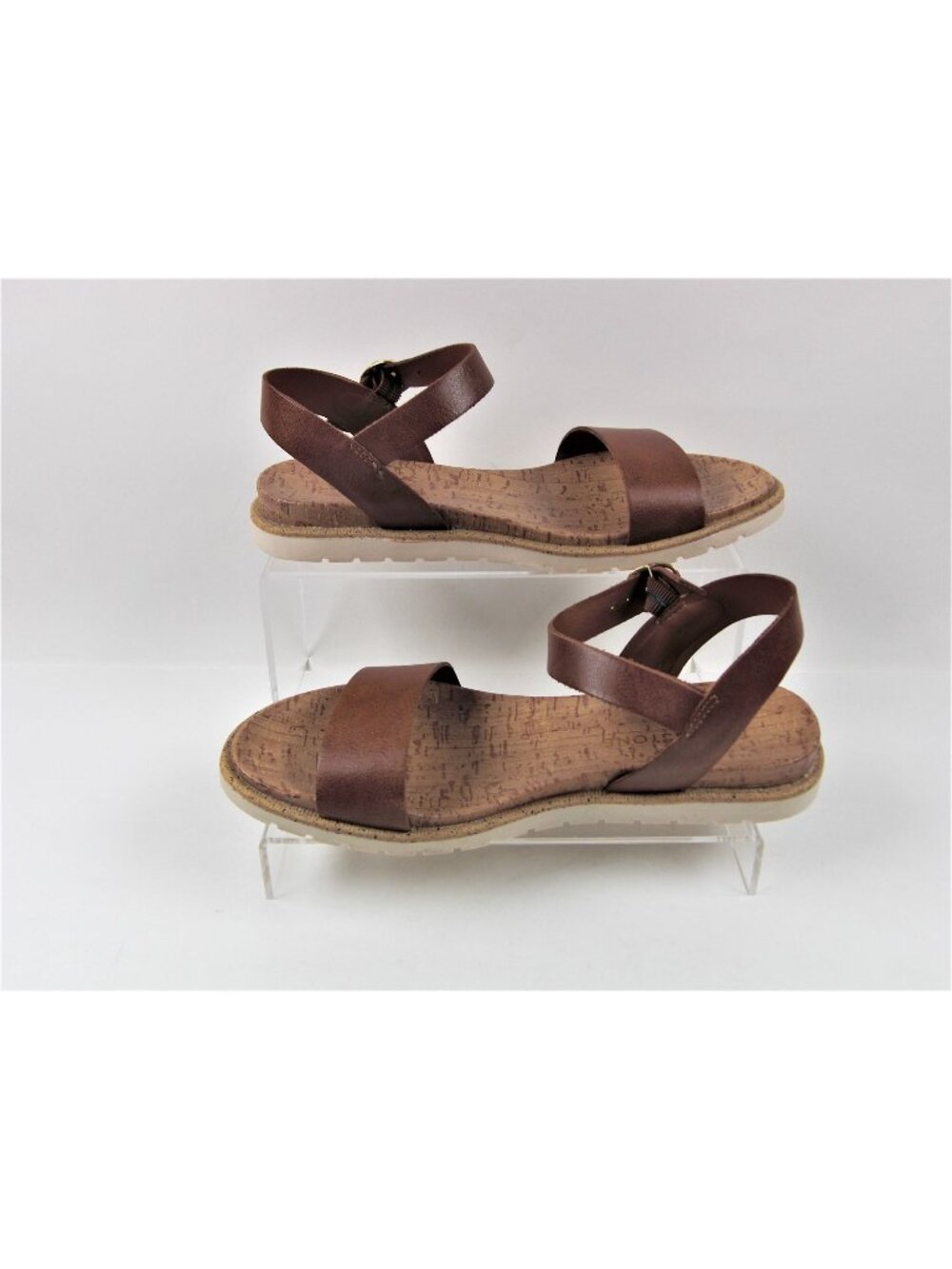 Sun + Stone Women's Mattie Brown Faux Leather Open Toe Flats Sandals size 6